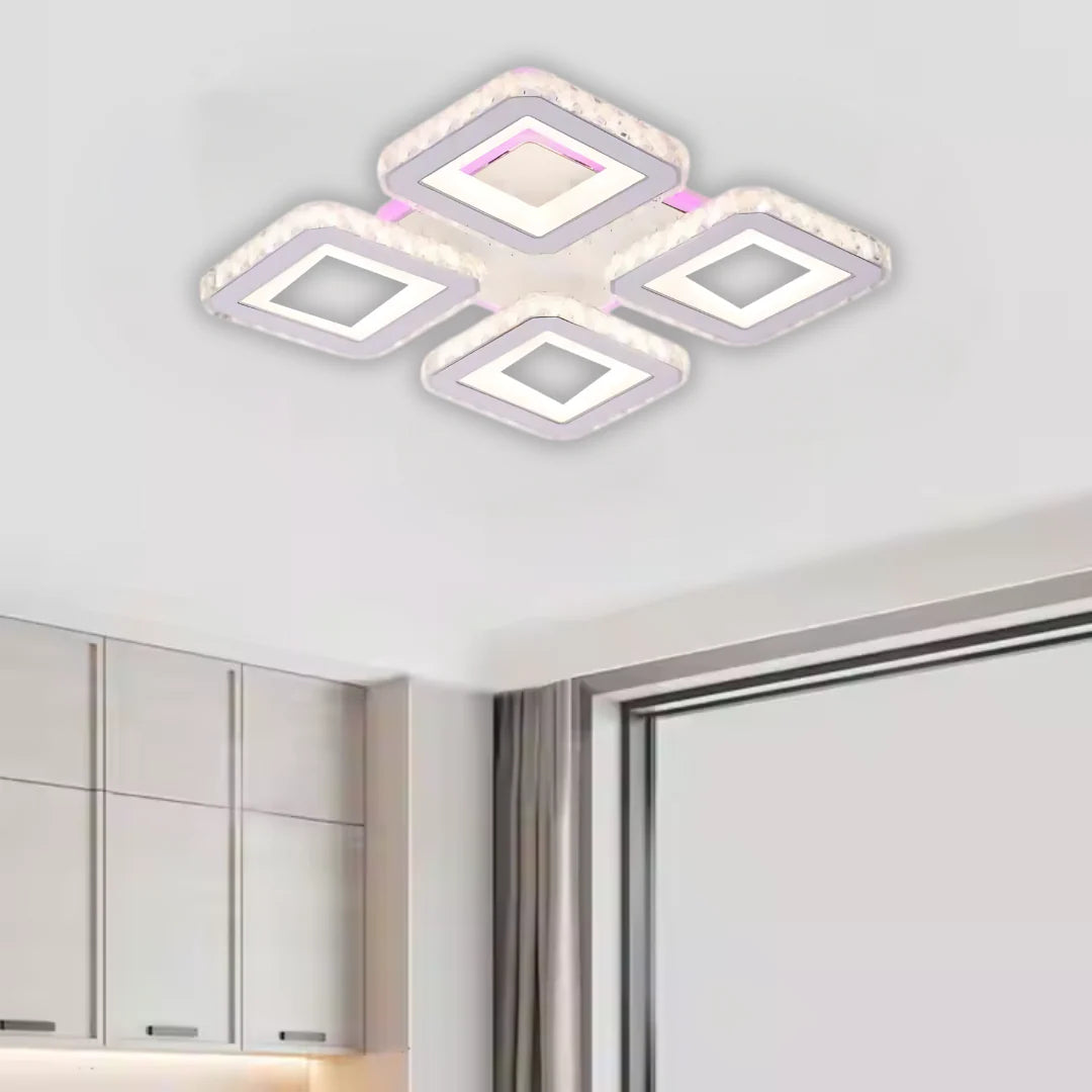 Lustra LED Leila cu Telecomanda, 79W, Crom cu Alb, Metal si Cristal, Dimabila, RGB