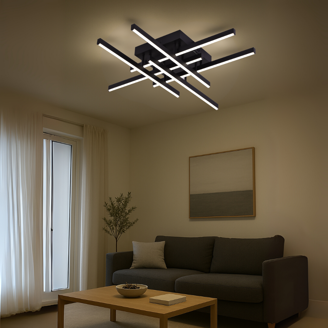 Lustra LED cu Telecomanda Aroldo, 63W, 6 Elemente, Liniara, lumina Rece/Calda/Neutra, Dimabila, Negru – RegalStore