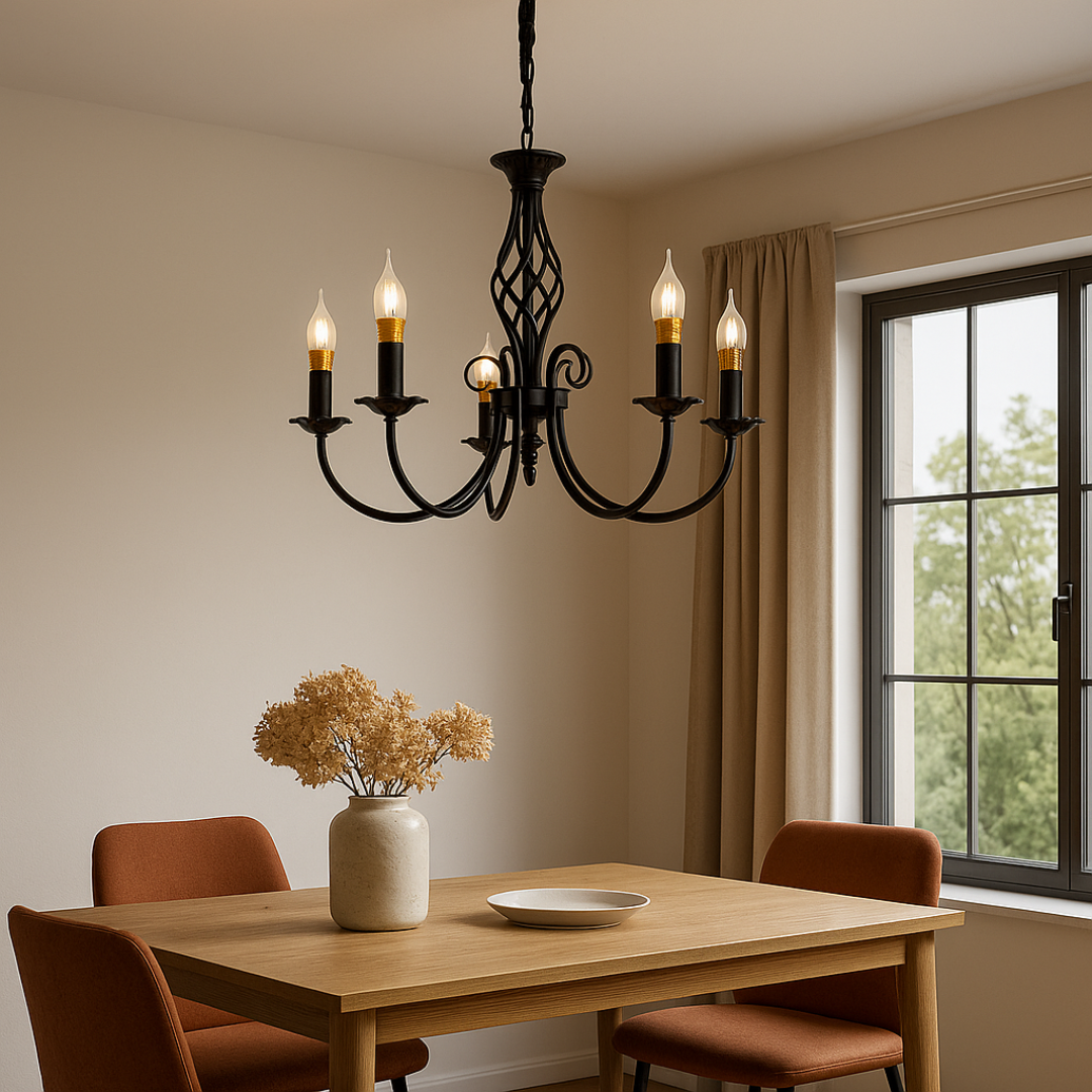 Candelabru Perla, 5xE14, Negru, Inaltime Reglabila – RegalStore