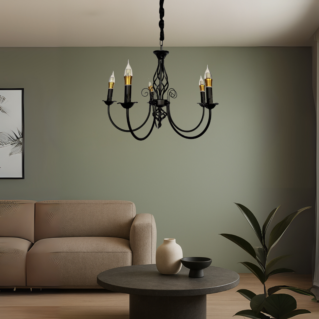 Candelabru Perla, 5xE14, Negru, Inaltime Reglabila – RegalStore