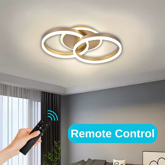 Lustra LED cu telecomanda STEPHANIE, 55W, 2 Cercuri, lumina Rece/Calda/Neutra, Dimabila, Auriu