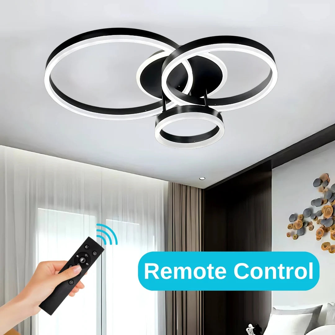 Lustra LED cu telecomanda RIGA LILITH, 94W, 3 Cercuri, lumina Rece/Calda/Neutra, Dimabila, Negru