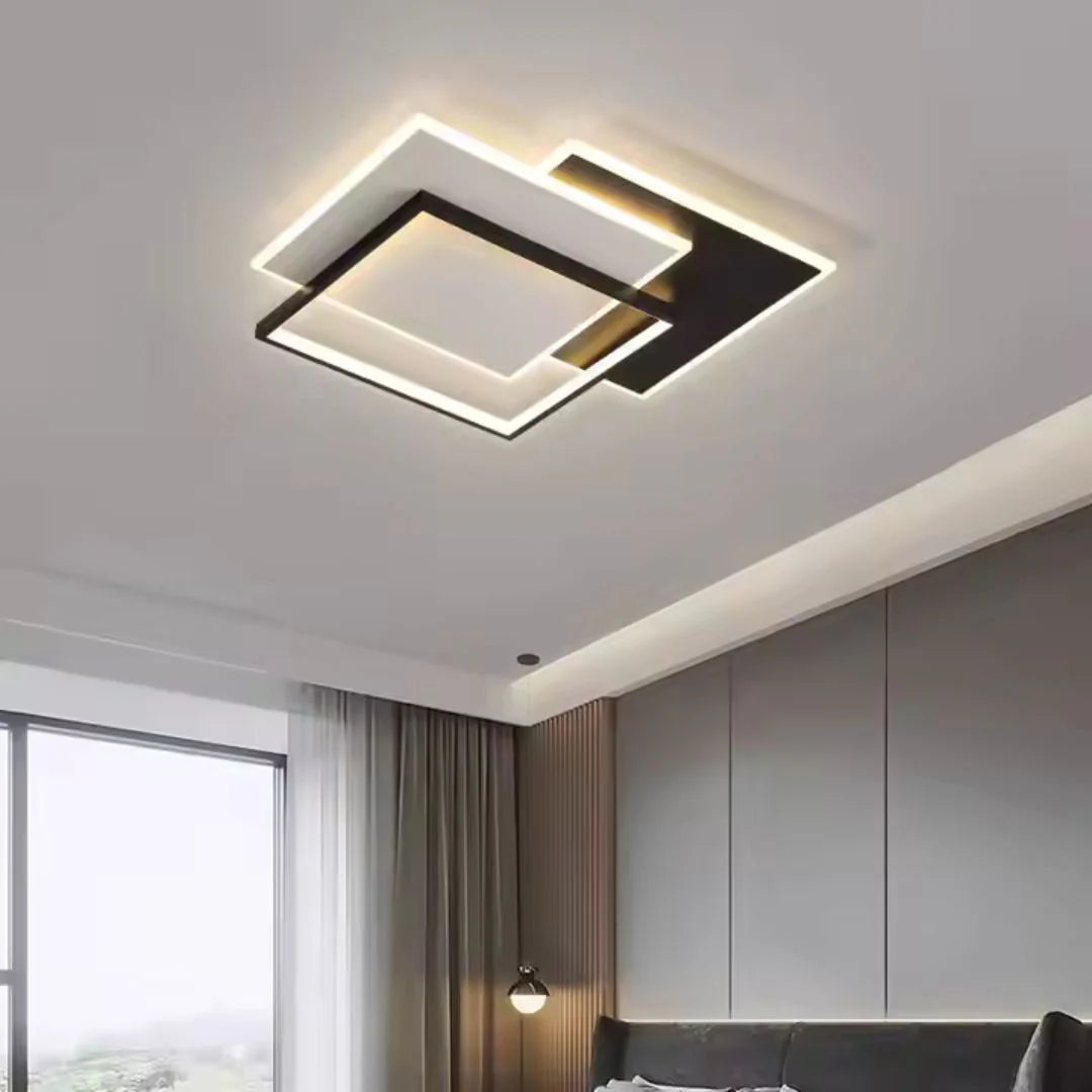 Lustra LED cu telecomanda CHIARA 102W, 3 Patrate, lumina Rece/Calda/Neutra, Dimabila, Negru