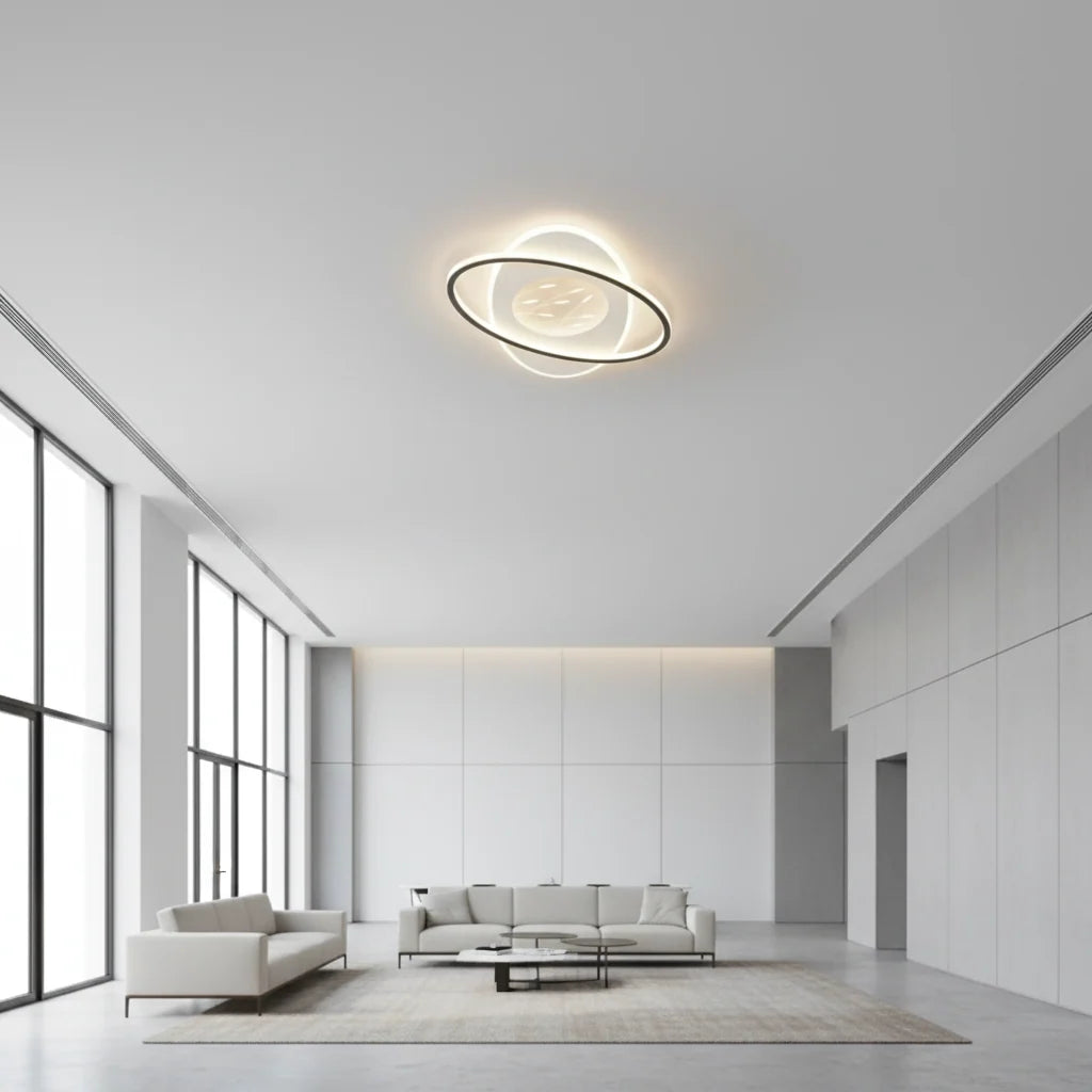 Lustra LED cu telecomanda VOLTA 96W, Ovala, lumina Rece/Calda/Neutra, Dimabila, Negru