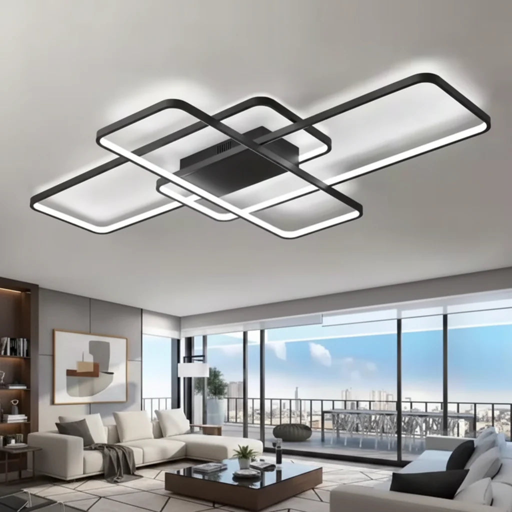 Lustra LED cu telecomanda AXIS, 96W, 3 Elemente,, lumina Rece/Calda/Neutra, Dimabila, Negru