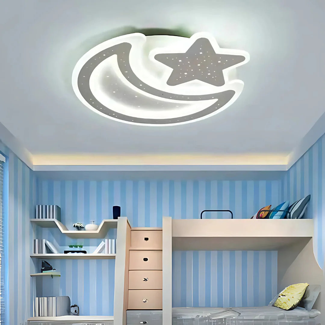 Lustra LED Nova cu Telecomanda, 91W, Dimabil, Forma Luna si Stea, Alb