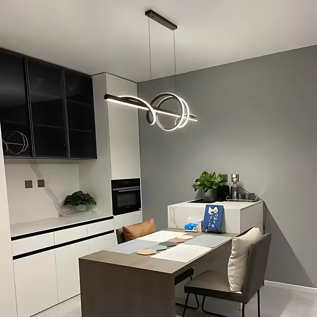 Lustra LED Suspendata cu Telecomanda RIBBON, 66W, Inaltime Reglabila, Lumina Rece/Calda/Neutra, Dimabila, Negru