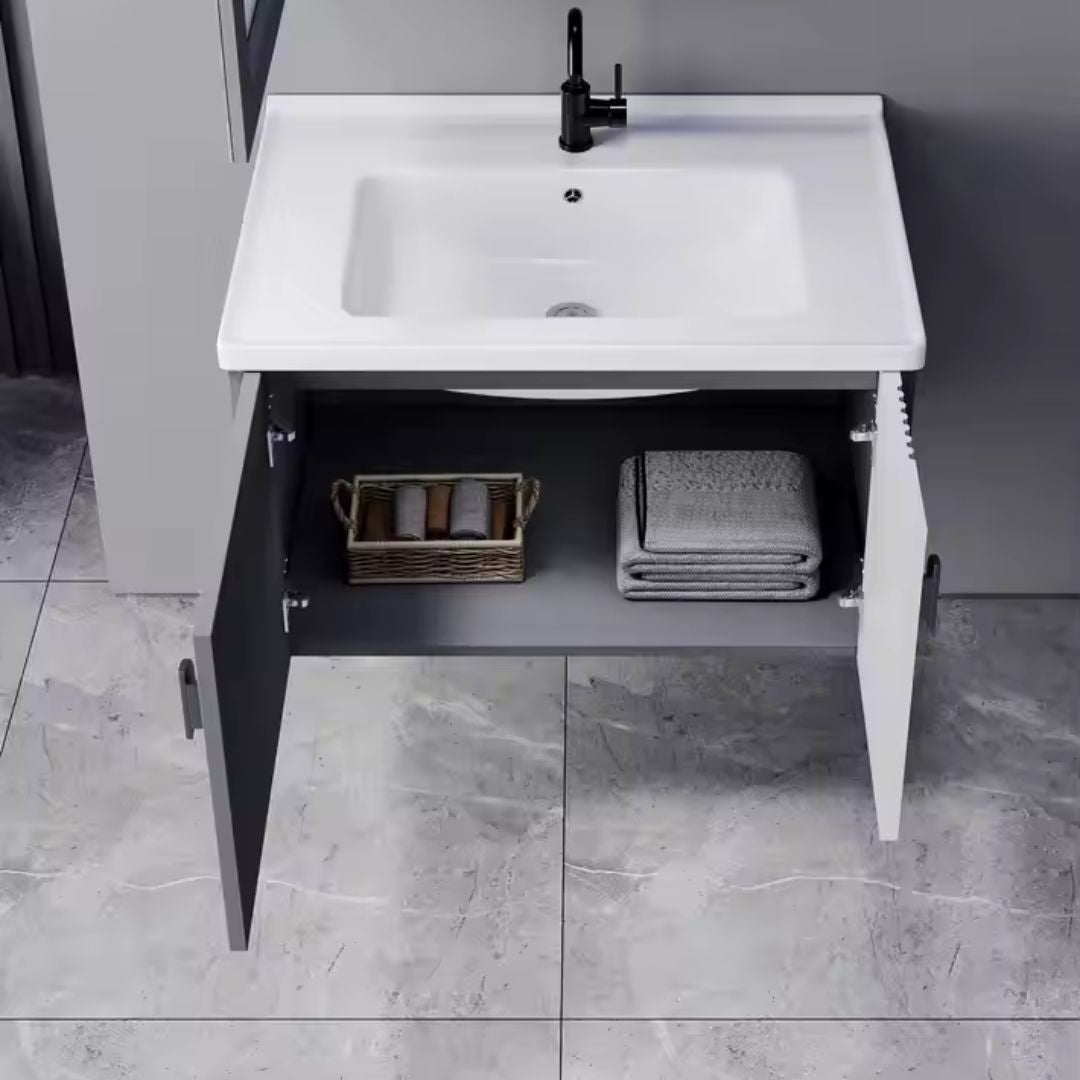 Set Mobilier pentru Baie MYKONOS, 80x40cm, 2 Piese, Gri si Alb