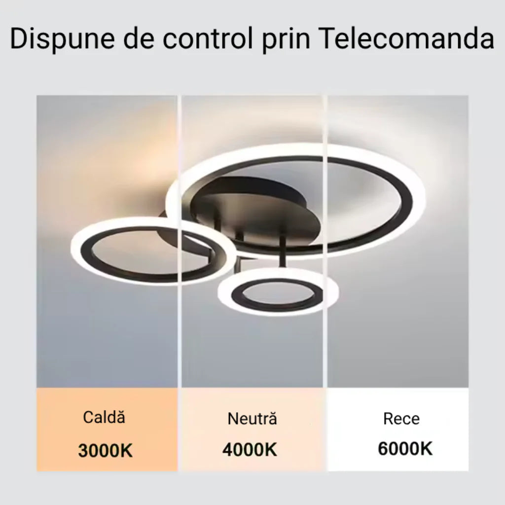 Lustra LED cu Telecomanda BETTY, 41W, 3 Cercuri, lumina Rece/Calda/Neutra, Dimabila, Negru – lustră LED, culoare neagră,