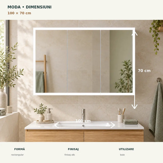 Dulap cu oglinda LED MODA 100x70 cm - dimensiuni