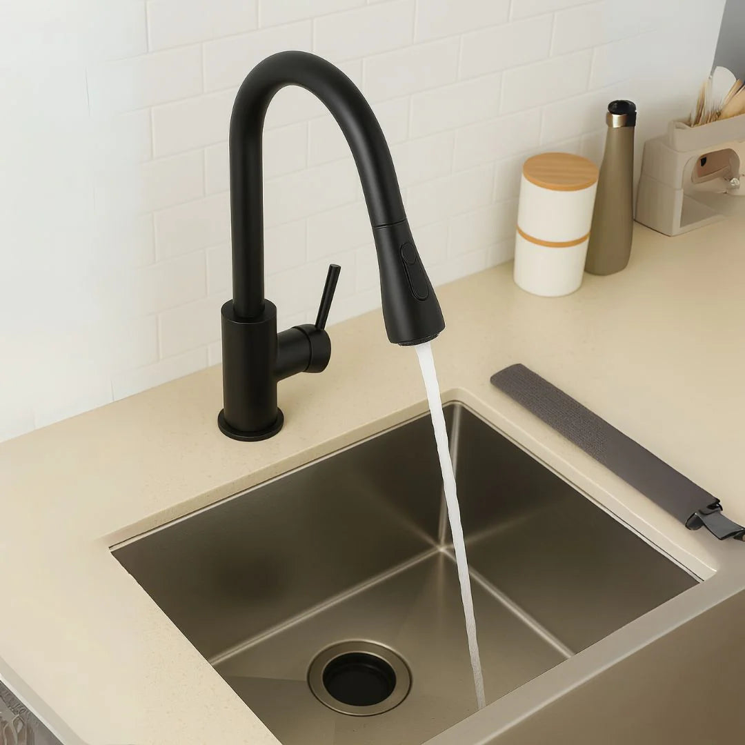 Baterie Bucatarie cu Dus Extractibil, Pipa cu Touch pentru Pornire/Oprire, Inox SUS304, Negru, CF/TOUCH/2