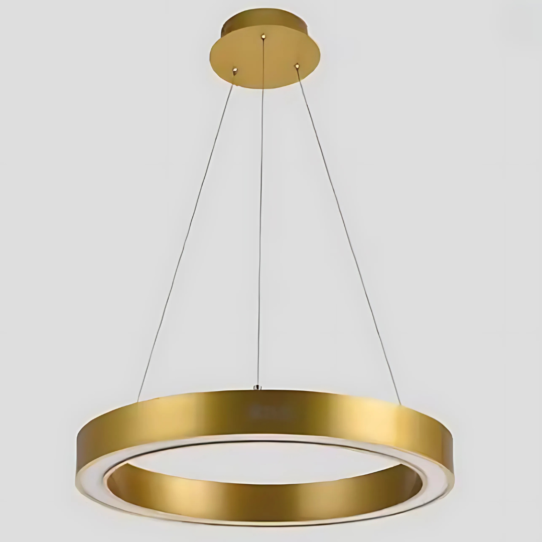 Lustra LED suspendata ANINA 33W, 1 Cerc, lumina Rece/Calda/Neutra, Dimabila, Auriu Lucios Alb, Inaltime Reglabila – RegalStore