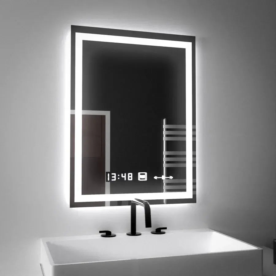 Oglinda LED Rectangulara 45x60cm Verite MotionGlow Marcello, Sistem Dezaburire, Termometru si Ceas, Dimabila