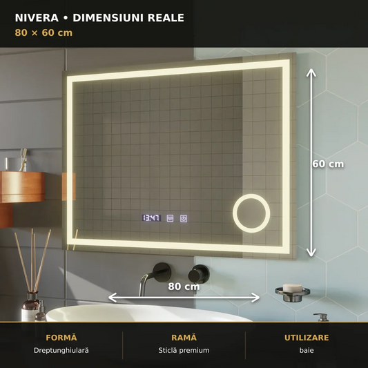 Oglindă LED Nivera 80x60 cm – dimensiuni
