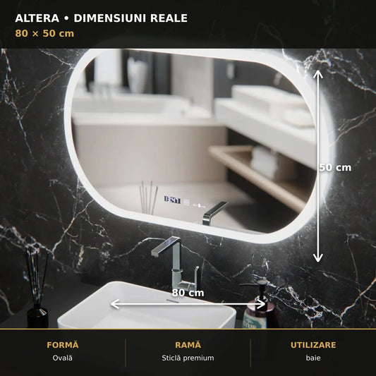 Oglindă LED Altera 80x50 cm – dimensiuni și format
