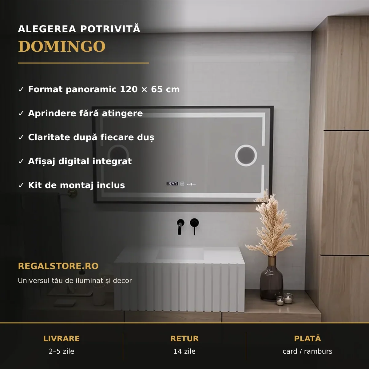 Oglindă LED Domingo 120x65 cm – beneficii principale