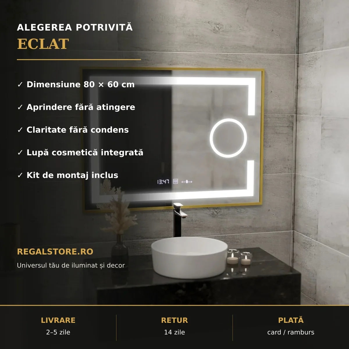 Oglindă LED Eclat 80x60 cm – beneficii principale