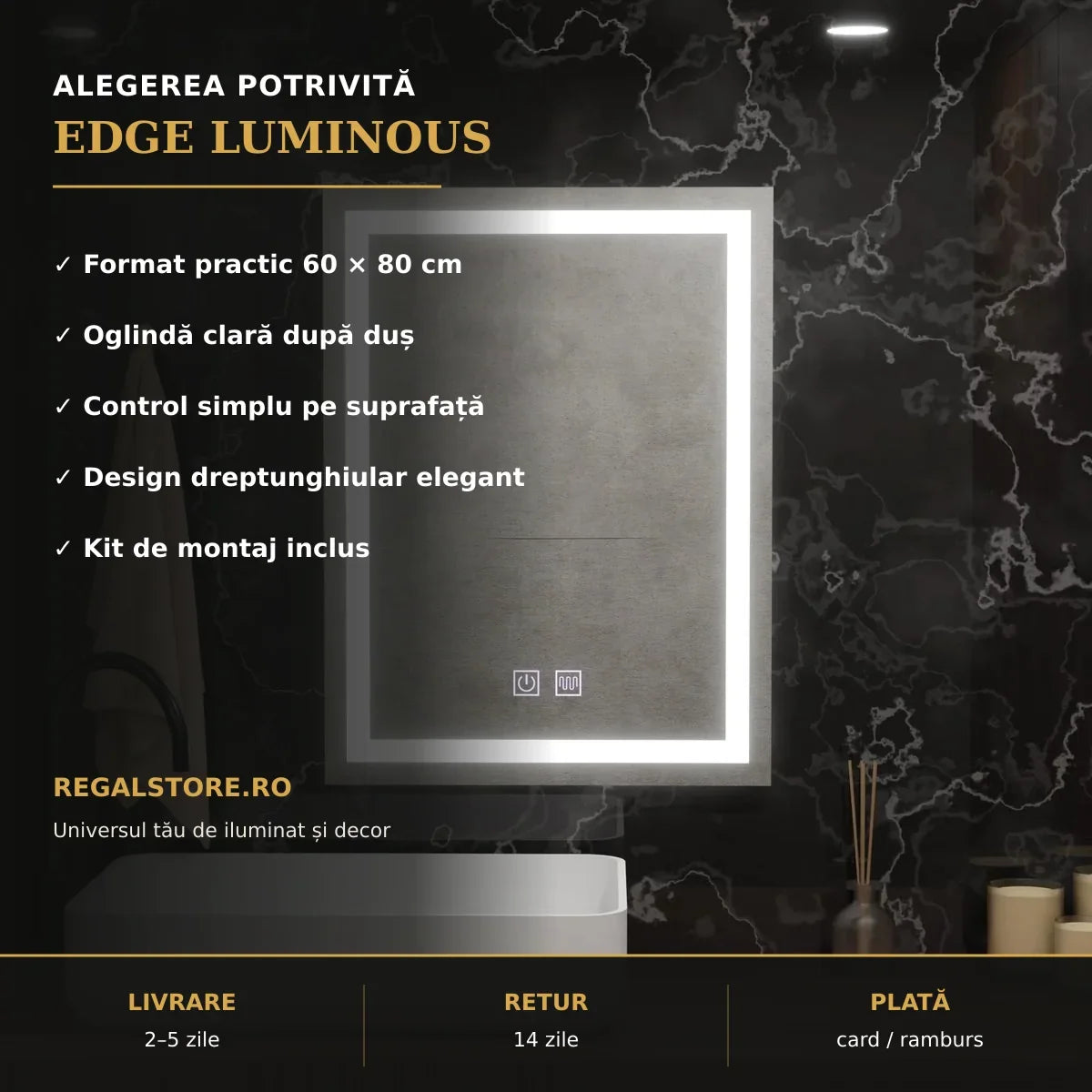 Oglindă LED Edge Luminous 60x80 cm – beneficii principale