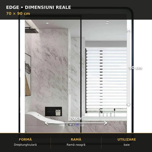 Oglindă LED EDGE 70x90 cm – dimensiuni și format
