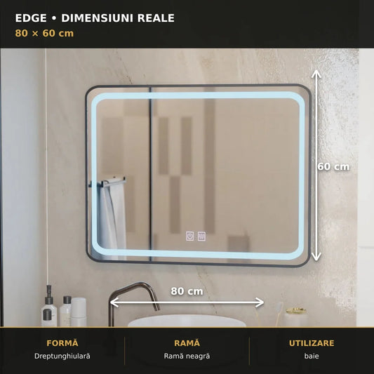 Oglindă LED EDGE 80x60 cm – dimensiuni și format