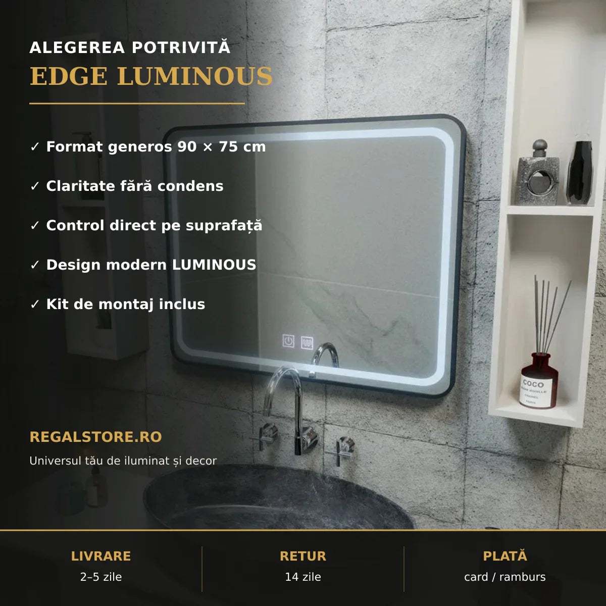 Oglindă LED Edge LUMINOUS 90x75 cm – beneficii principale