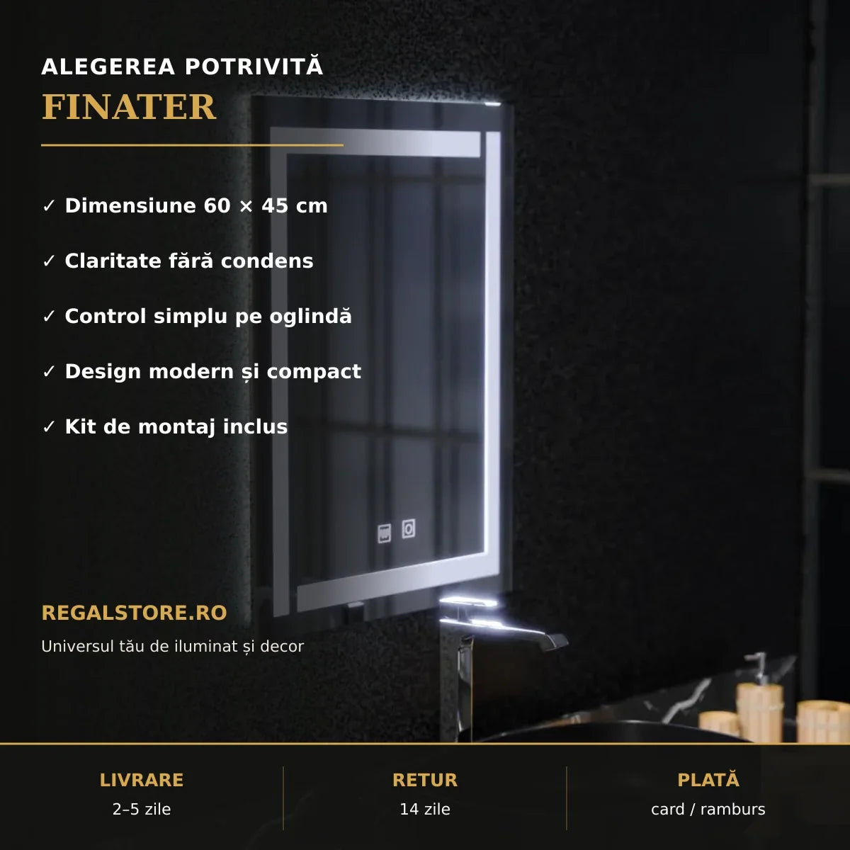 Oglindă LED Finater 60x45 cm – beneficii principale