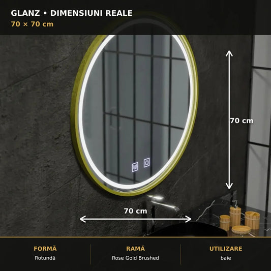 Oglindă LED Glanz Ø70 cm – dimensiuni și format