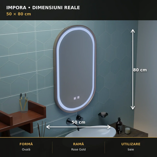 Oglindă LED Impora 50x80 cm – dimensiuni și format