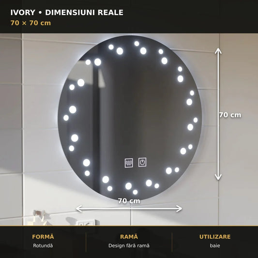 Dimensiuni oglindă LED Ivory 70x70 cm
