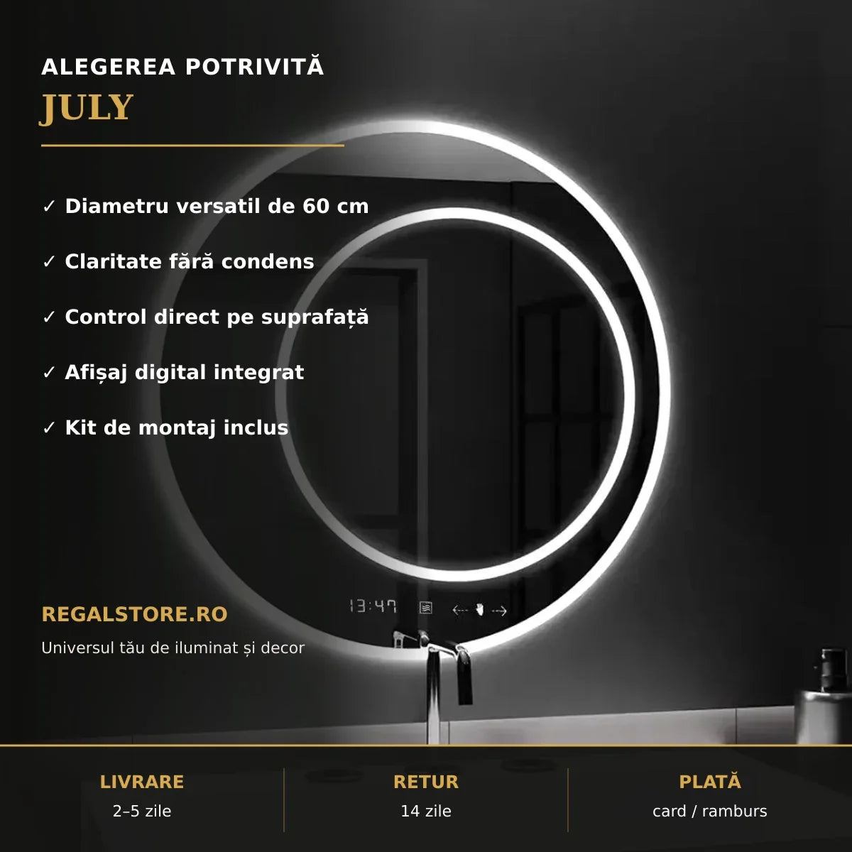 Oglindă LED July Ø60 cm – beneficii principale