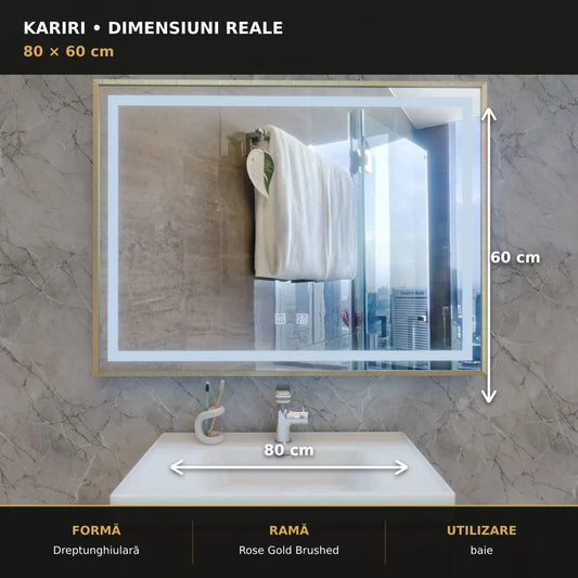 Oglindă LED Kariri 80x60 cm – dimensiuni și format