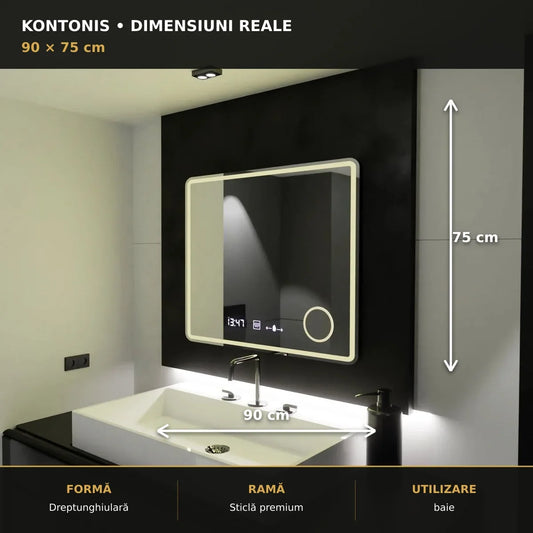 Oglindă LED Kontonis 90x75 cm – dimensiuni și format
