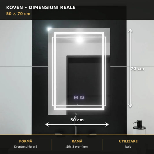 Oglindă LED Koven 50x70 cm – dimensiuni și format