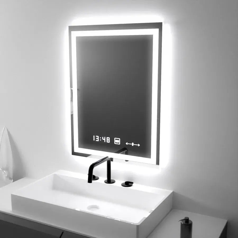 Oglinda LED Rectangulara 45x60cm Verite MotionGlow Marcello, Sistem Dezaburire, Termometru si Ceas, Dimabila