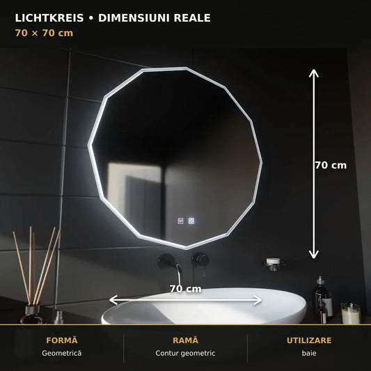 Oglindă LED Lichtkreis 70x70 cm – dimensiuni și format