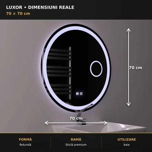 Oglindă LED Luxor Ø70 cm – dimensiuni și format
