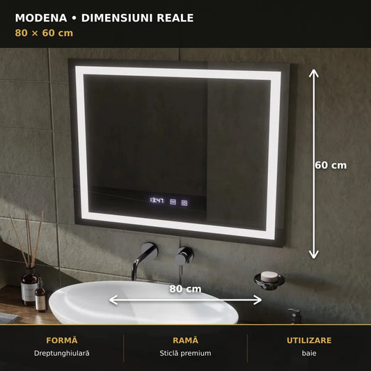 Oglindă LED Modena 80x60 cm – dimensiuni și format