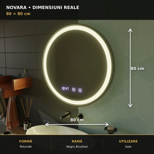 Oglindă LED NOVARA Ø80 cm – dimensiuni și format