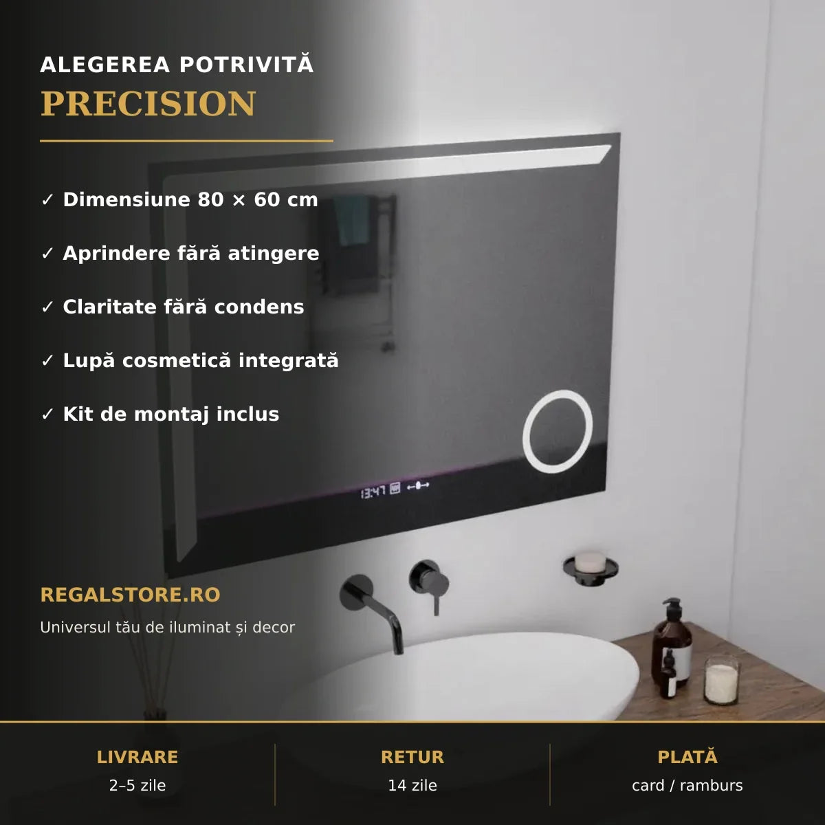 Oglindă LED Precision 80x60 cm – beneficii principale