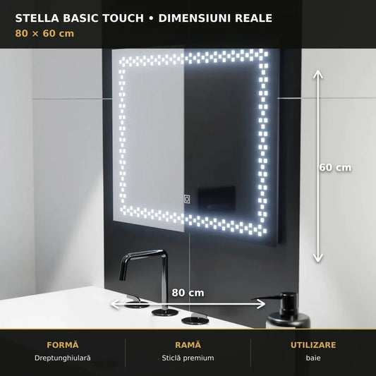 Oglindă LED Stella Basic Touch 80x60 cm – dimensiuni și format
