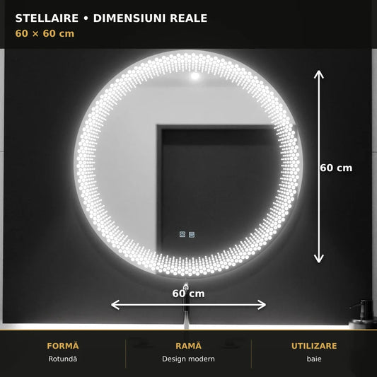 Dimensiuni oglindă LED Stellaire 60x60 cm