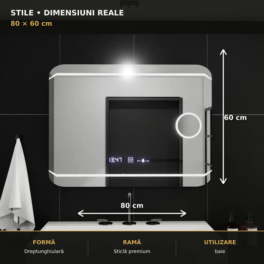 Oglindă LED Stile 80x60 cm – dimensiuni și format