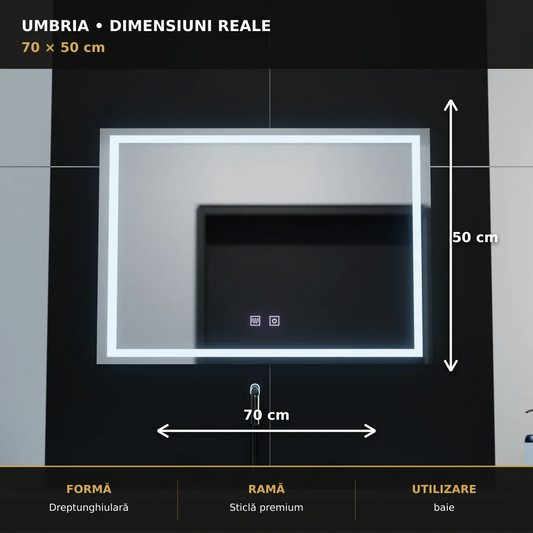 Oglindă LED Umbria 70x50 cm – dimensiuni și format