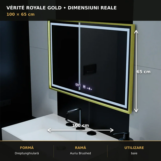 Oglindă LED Vérité Royale Gold 100x65 cm – dimensiuni și format