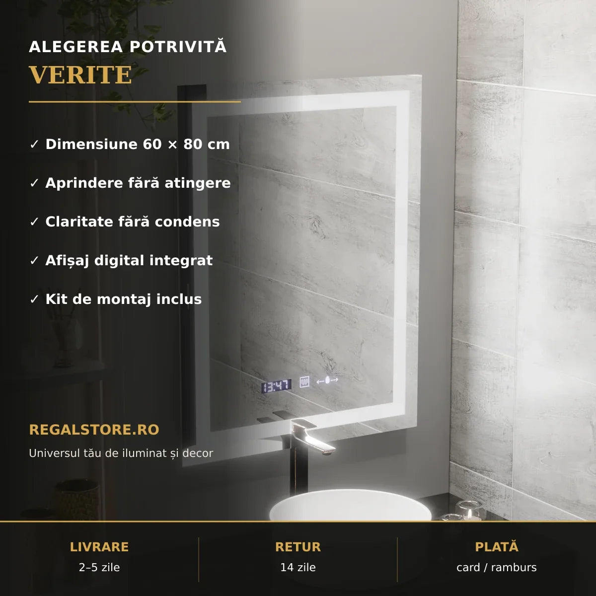 Oglindă LED Verite 60x80 cm – beneficii principale