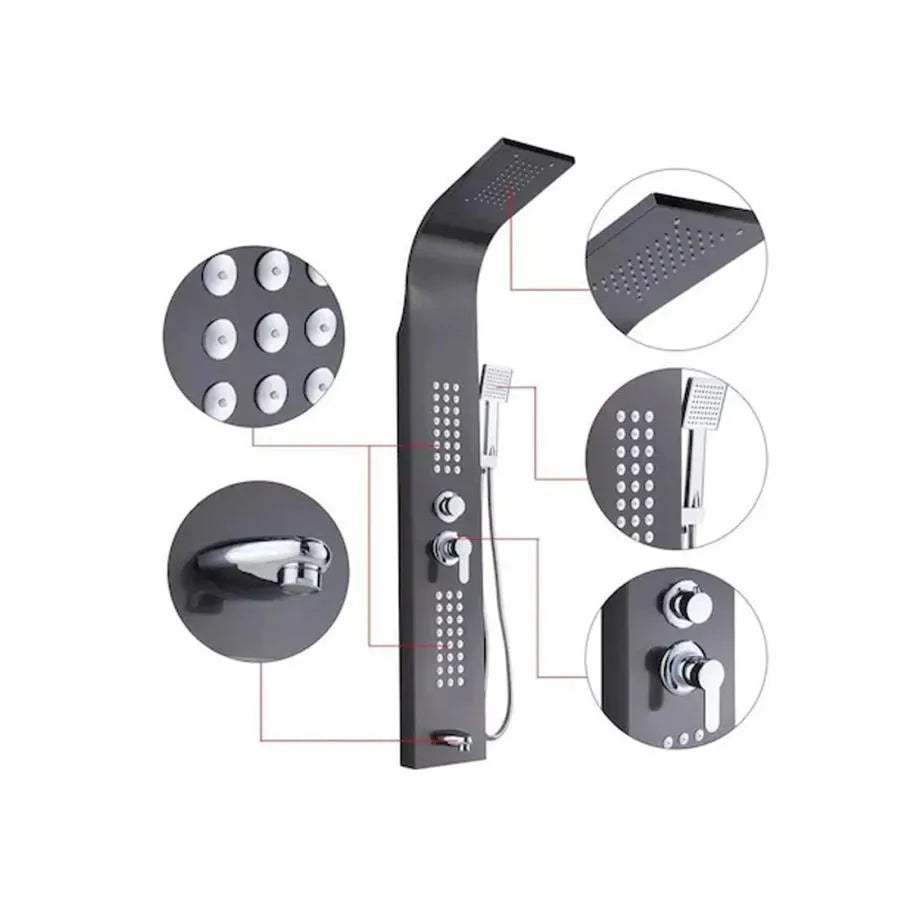 Panou de dus, Inox SUS304, Negru Lucios, LYP/006