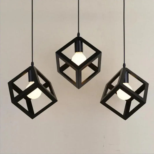 Lustra Forma Cub, STRUKTUR Linear Trio, 3x E27, Negru, Metal – lustră LED, culoare neagră – RegalStore, iluminat interio