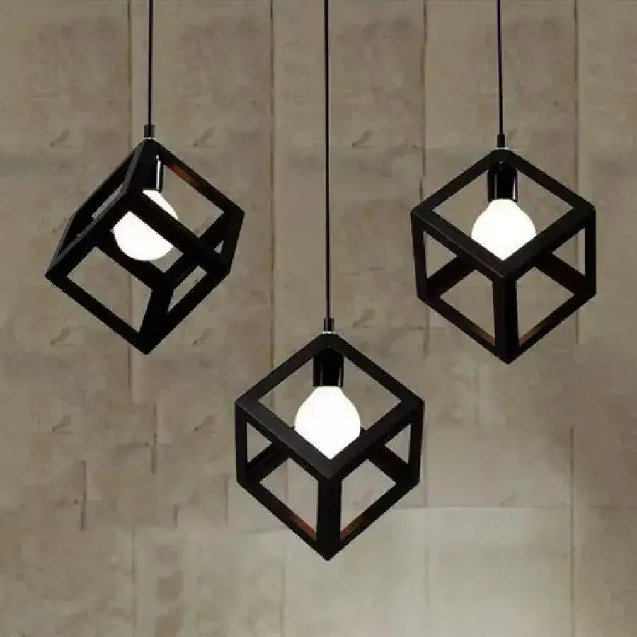 Lustra Forma Cub, STRUKTUR Linear Trio, 3x E27, Negru, Metal – lustră LED, culoare neagră – RegalStore, iluminat interio