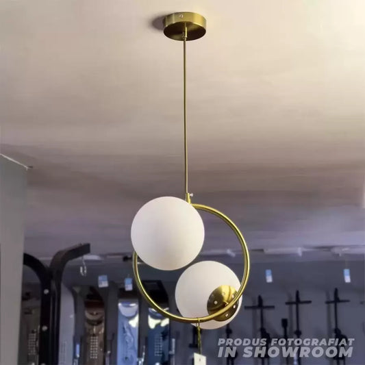 Lustra LOFT Atelier, 2x E27, Alb Auriu, Metal, Inaltime Reglabila – lustră LED, culoare aurie, culoare albă – RegalStore