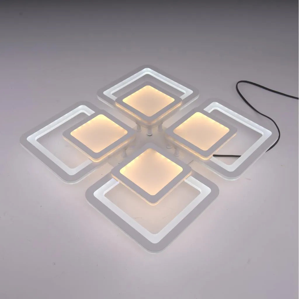Lustra LED cu Telecomanda SUSAN, 77W, 4 Patrate, lumina Rece/Calda/Neutra, Dimabila, Alb